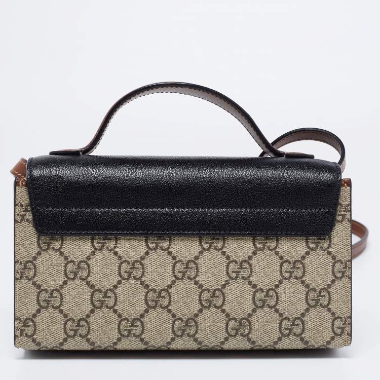 Pre Owned Gucci Beige/Black GG Supreme Canvas and Leather Mini Padlock Top Handle Bag