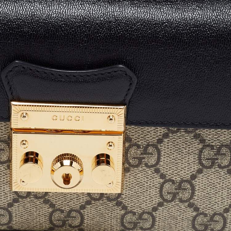 Pre Owned Gucci Beige/Black GG Supreme Canvas and Leather Mini Padlock Top Handle Bag