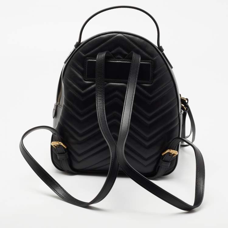 Pre Owned Gucci Black Matelassé Leather GG Marmont Backpack