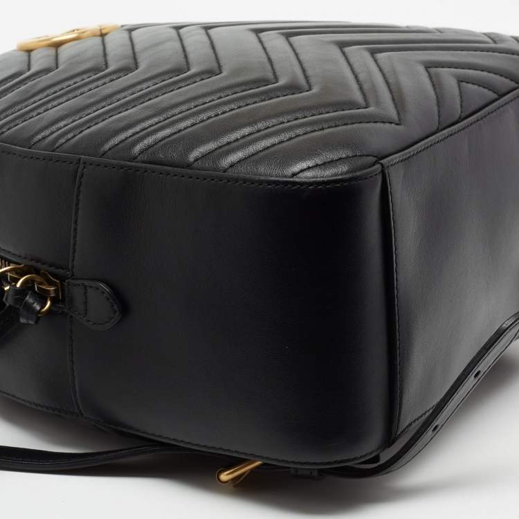 Pre Owned Gucci Black Matelassé Leather GG Marmont Backpack