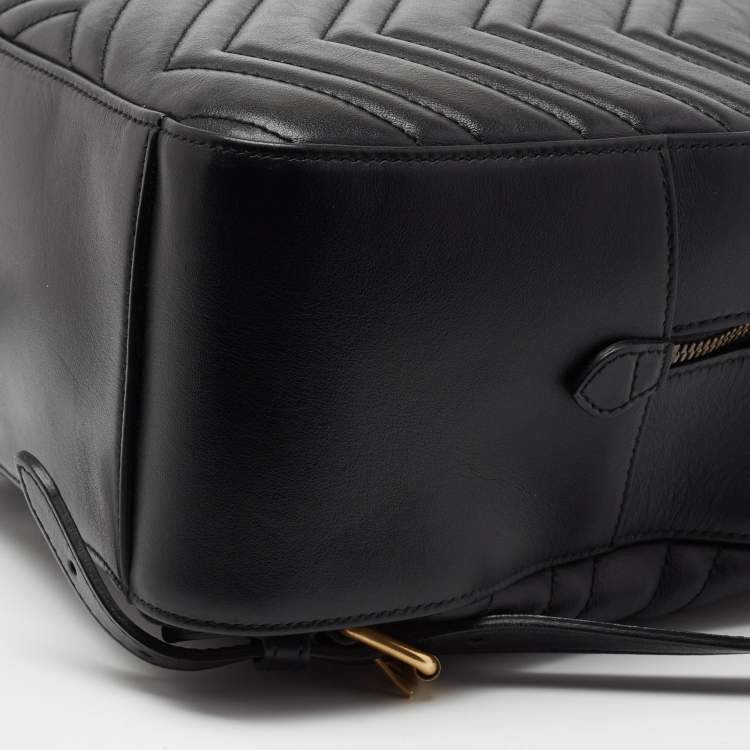 Pre Owned Gucci Black Matelassé Leather GG Marmont Backpack