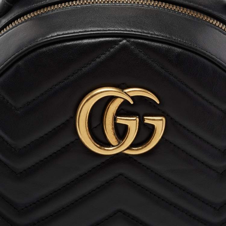 Pre Owned Gucci Black Matelassé Leather GG Marmont Backpack