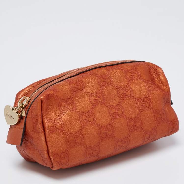 Pre Owned Gucci Orange GG Leather Pouch