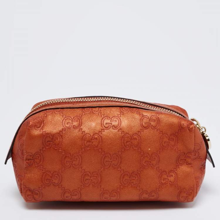 Pre Owned Gucci Orange GG Leather Pouch