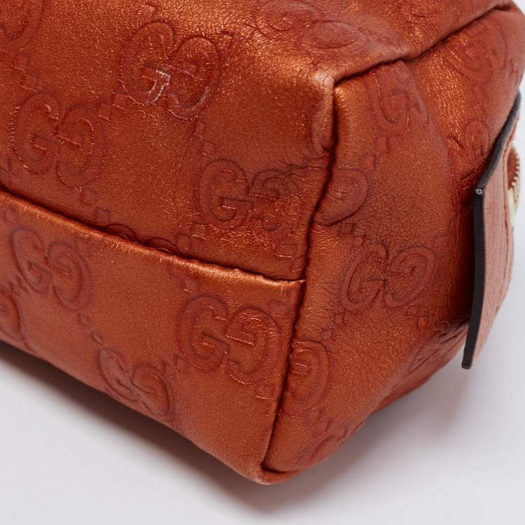 Pre Owned Gucci Orange GG Leather Pouch