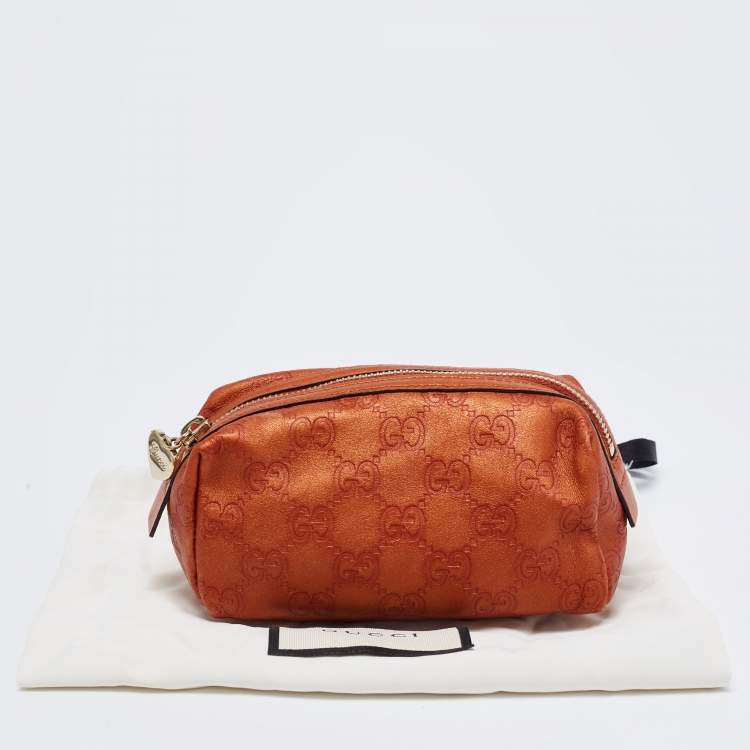 Pre Owned Gucci Orange GG Leather Pouch