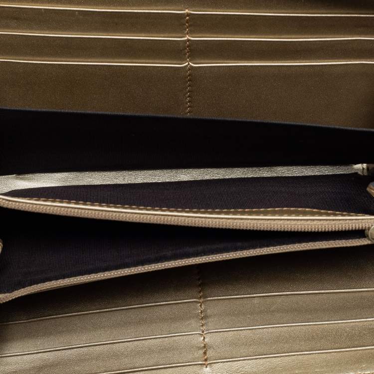 Pre Owned Gucci Metallic Beige Microguccissima Leather Bow  Zip Around Wallet