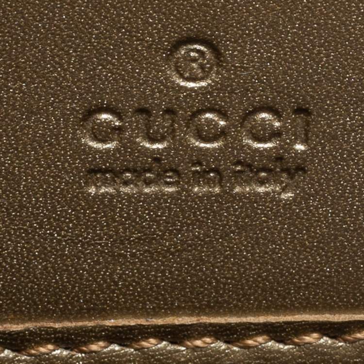 Pre Owned Gucci Metallic Beige Microguccissima Leather Bow  Zip Around Wallet