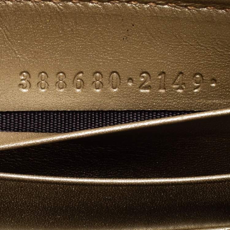 Pre Owned Gucci Metallic Beige Microguccissima Leather Bow  Zip Around Wallet
