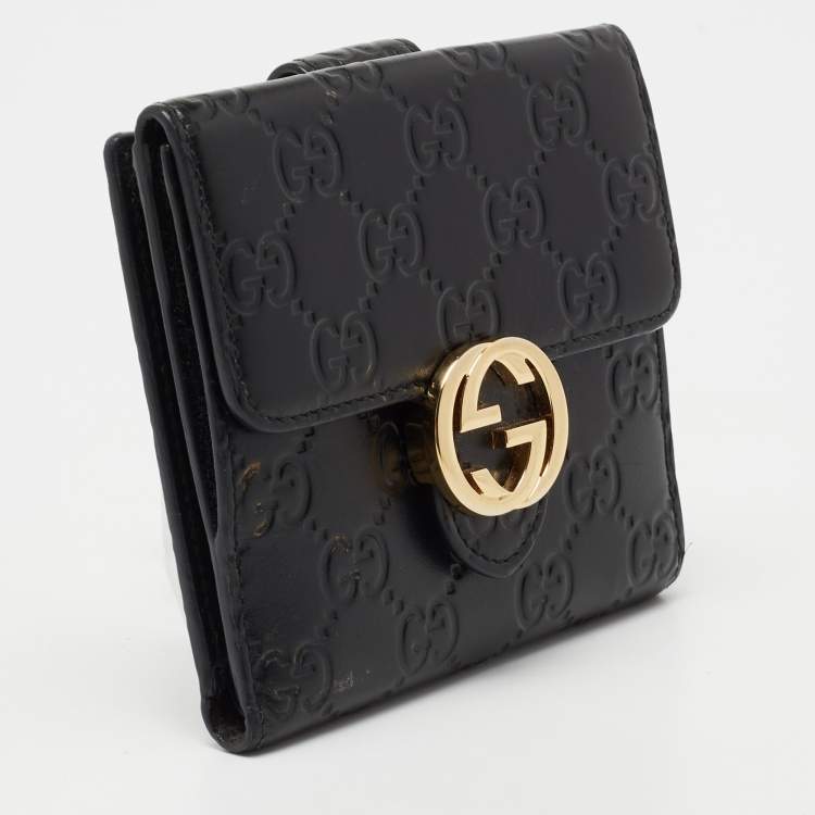 Pre Owned Gucci Black Guccissima Leather GG Icon Wallet