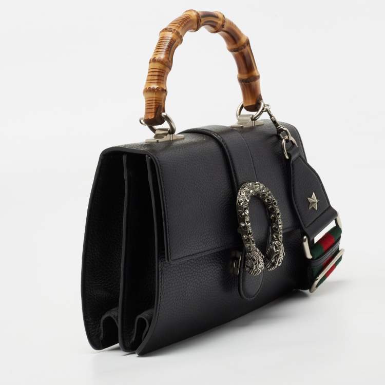 مملوكة مسبقًا Gucci Black Leather Dionysus Bamboo Top Handle Bag