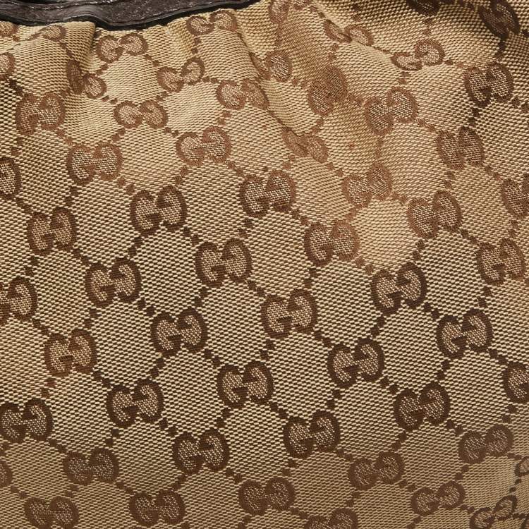 Pre Owned Gucci Beige/Brown GG Canvas and Leather Medium Interlocking G Hobo