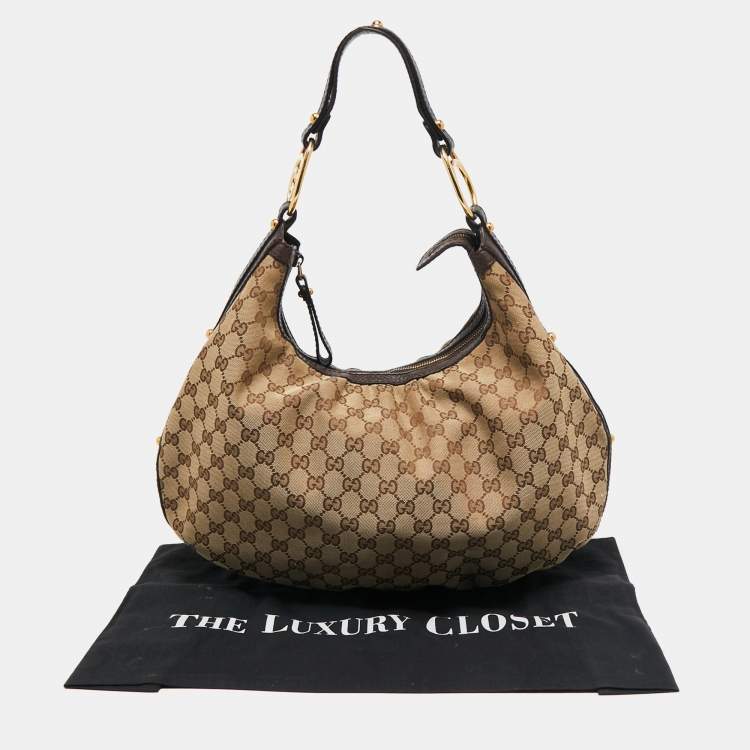 Pre Owned Gucci Beige/Brown GG Canvas and Leather Medium Interlocking G Hobo