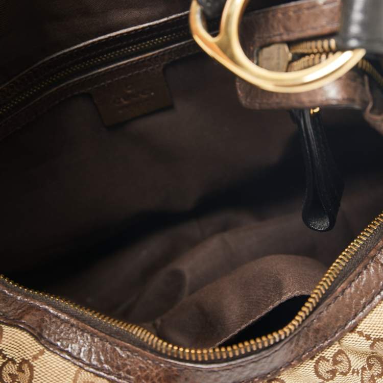 Pre Owned Gucci Beige/Brown GG Canvas and Leather Medium Interlocking G Hobo