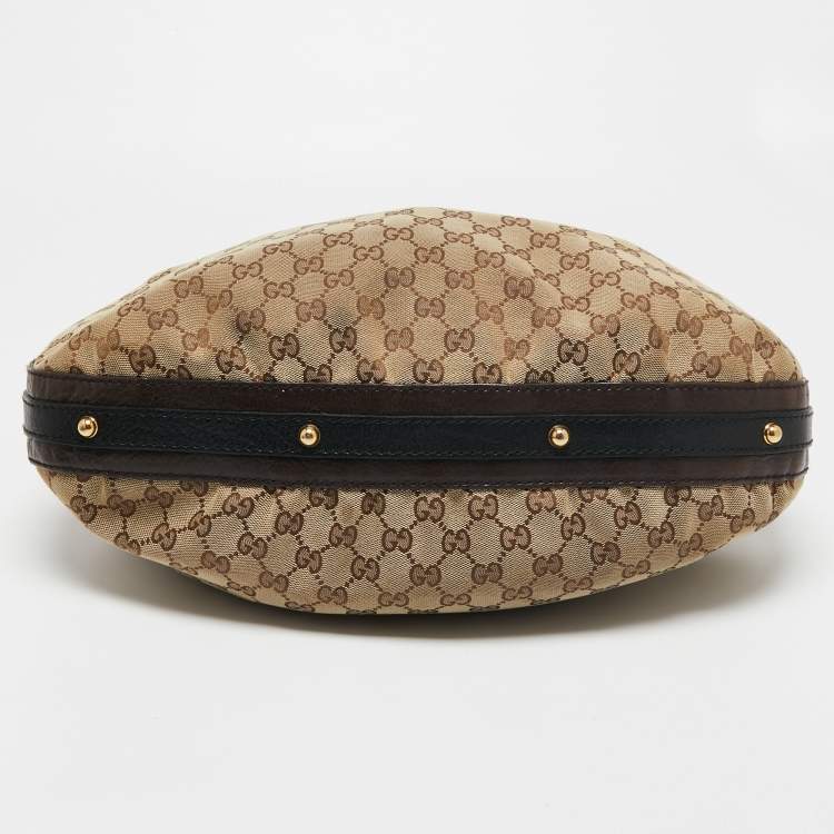 Pre Owned Gucci Beige/Brown GG Canvas and Leather Medium Interlocking G Hobo