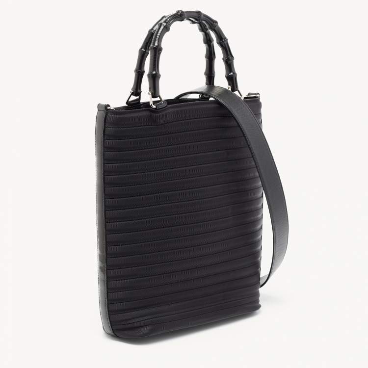 Pre Owned Gucci Black Nylon and Patent Leather Bamboo Tote