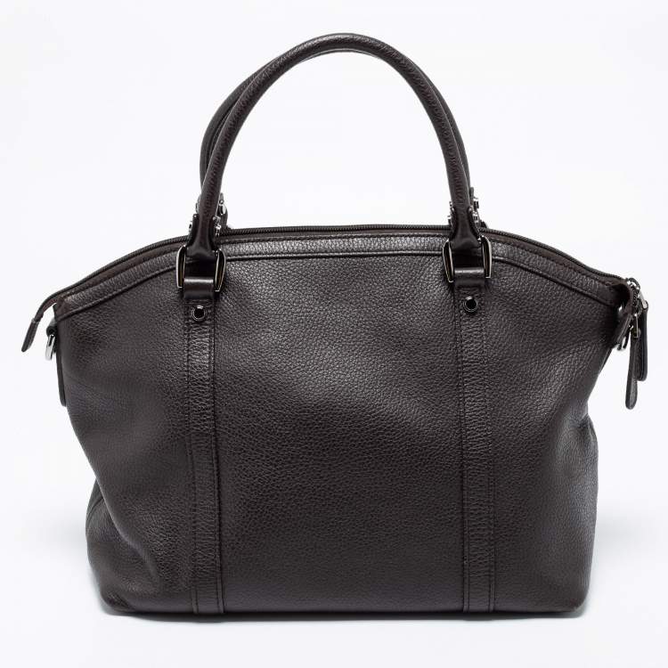 Pre Owned Gucci Dark Brown Leather GG Charm Dome Satchel