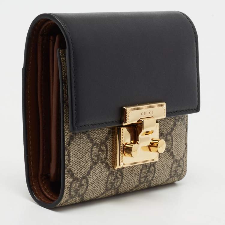 مملوكة مسبقًا Gucci Beige/Black GG Supreme Canvas and Leather Padlock Wallet