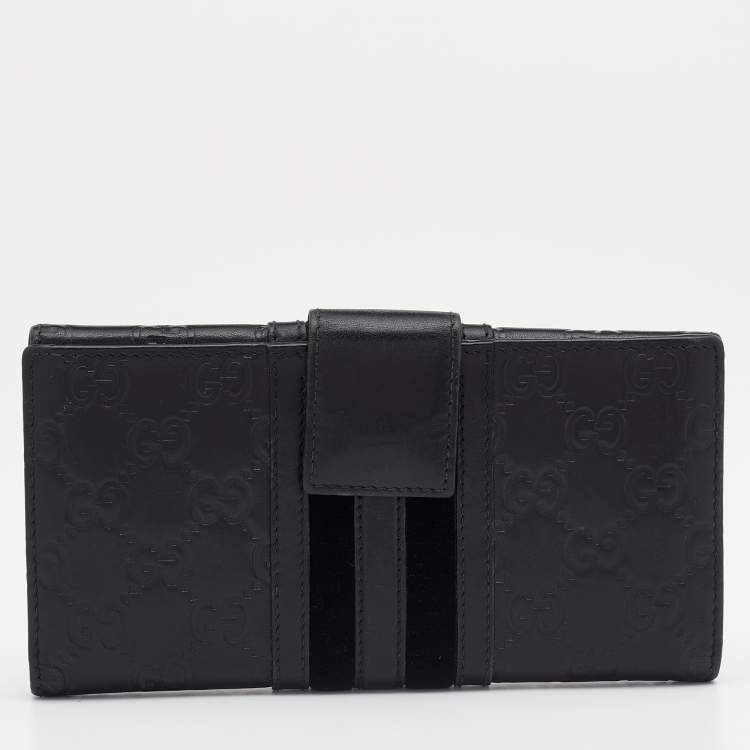 Pre Owned Gucci Black Guccissima Leather Bifold Flap Long Wallet
