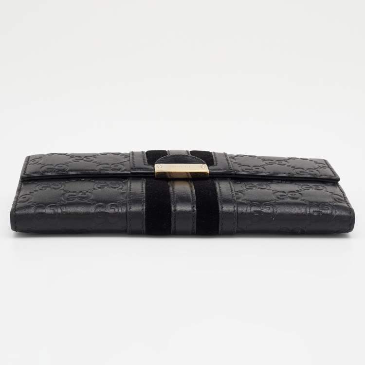 Pre Owned Gucci Black Guccissima Leather Bifold Flap Long Wallet