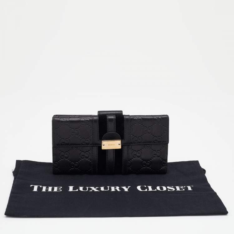 Pre Owned Gucci Black Guccissima Leather Bifold Flap Long Wallet