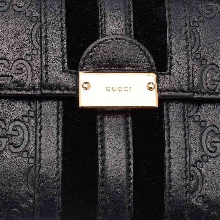 Pre Owned Gucci Black Guccissima Leather Bifold Flap Long Wallet