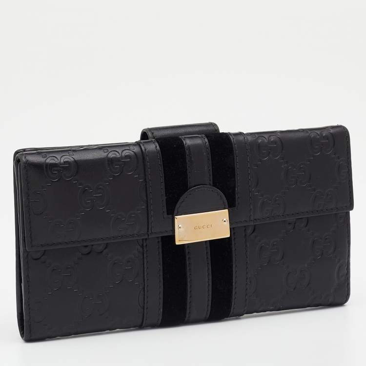 Pre Owned Gucci Black Guccissima Leather Bifold Flap Long Wallet
