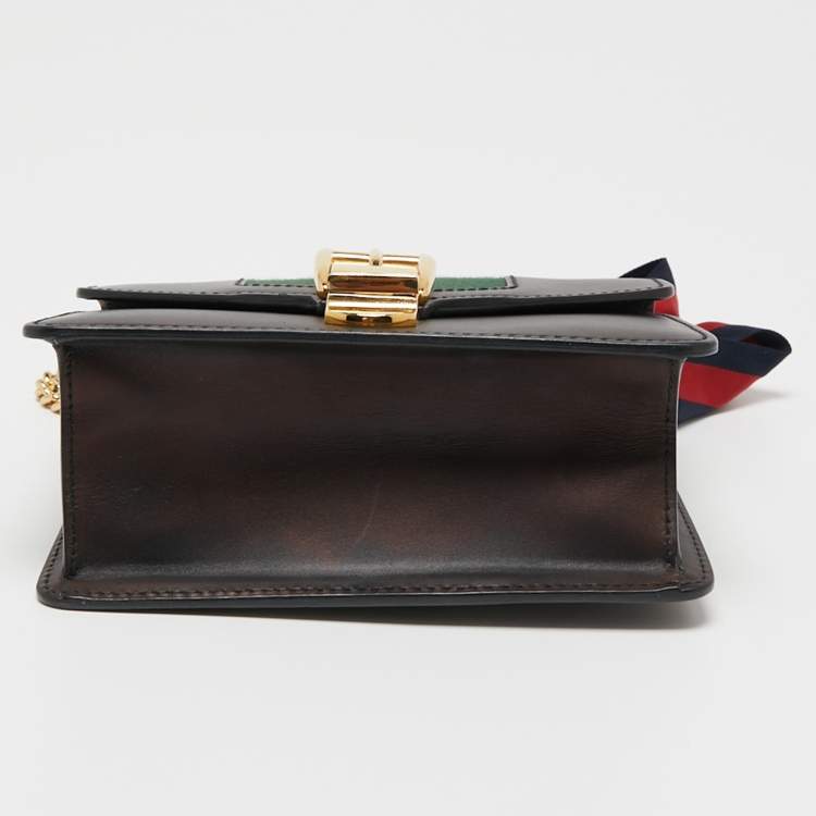 Pre Owned Gucci Black Leather Mini Sylvie Chain Shoulder Bag