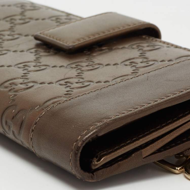 Pre Owned Gucci Brown Guccissima Leather Heart Charm Continental Wallet