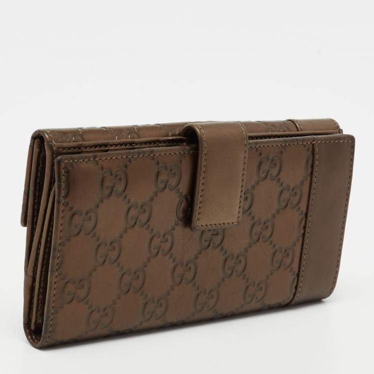 Pre Owned Gucci Brown Guccissima Leather Heart Charm Continental Wallet