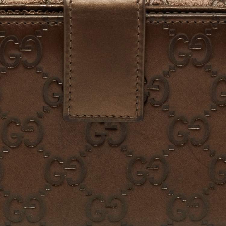 Pre Owned Gucci Brown Guccissima Leather Heart Charm Continental Wallet