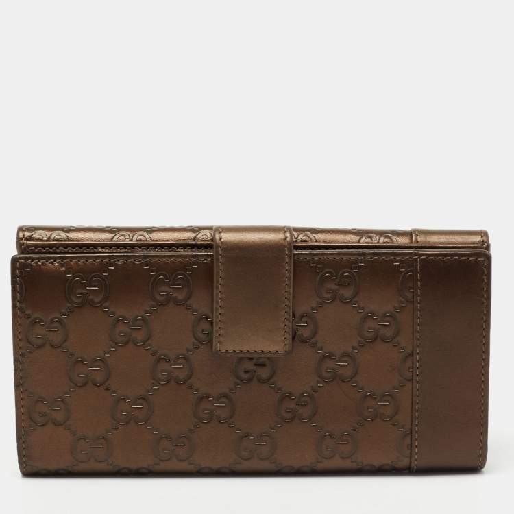 Pre Owned Gucci Brown Guccissima Leather Heart Charm Continental Wallet
