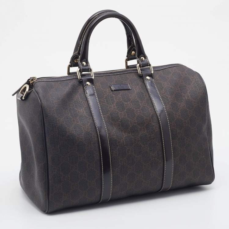Pre Owned Gucci Dark Brown GG Supreme Canvas And Leather Joy Boston Bag