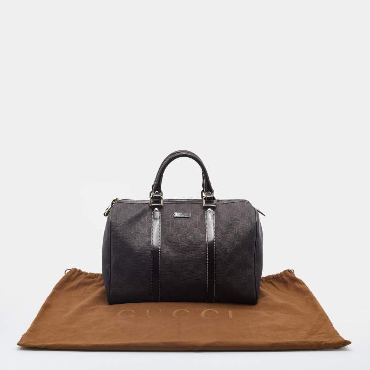 Pre Owned Gucci Dark Brown GG Supreme Canvas And Leather Joy Boston Bag