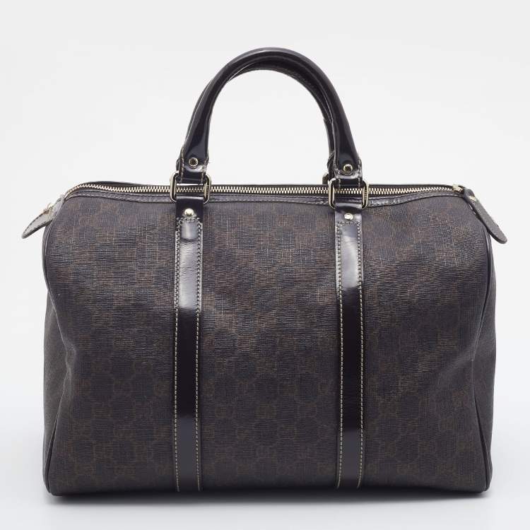 Pre Owned Gucci Dark Brown GG Supreme Canvas And Leather Joy Boston Bag