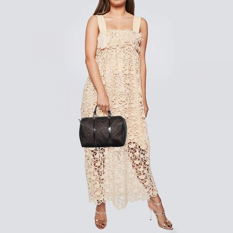 Pre Owned Gucci Dark Brown GG Supreme Canvas And Leather Joy Boston Bag