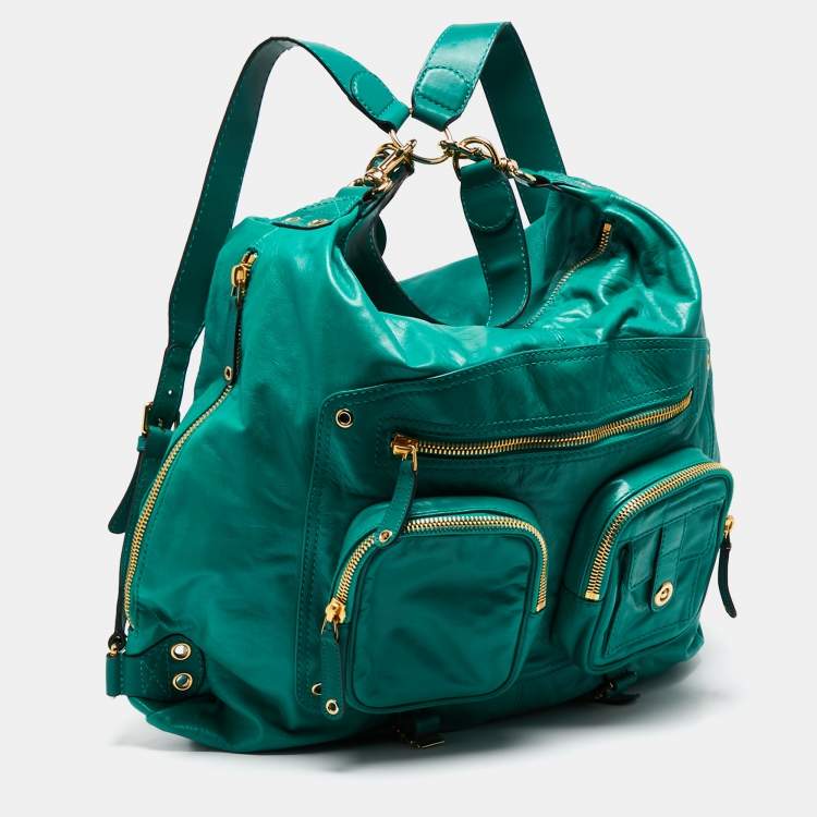 Pre Owned Gucci Green Leather Large Darwin Convertible Backpack