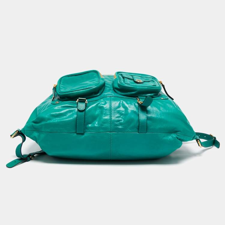 Pre Owned Gucci Green Leather Large Darwin Convertible Backpack