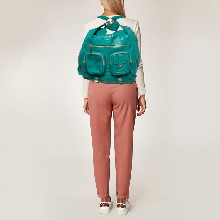 Pre Owned Gucci Green Leather Large Darwin Convertible Backpack