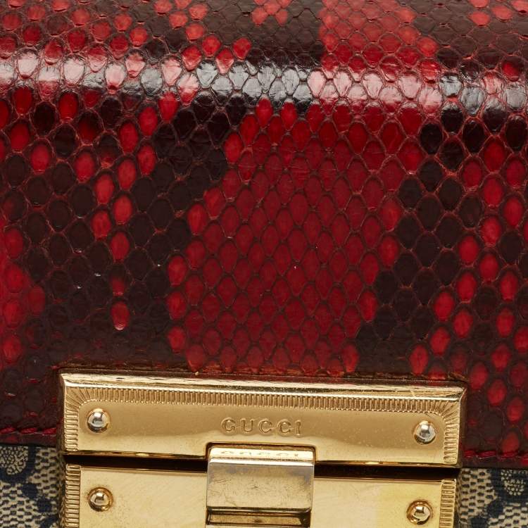 Pre Owned Gucci Beige/Red GG Supreme Canvas And Python Small Padlock Shoulder Bag