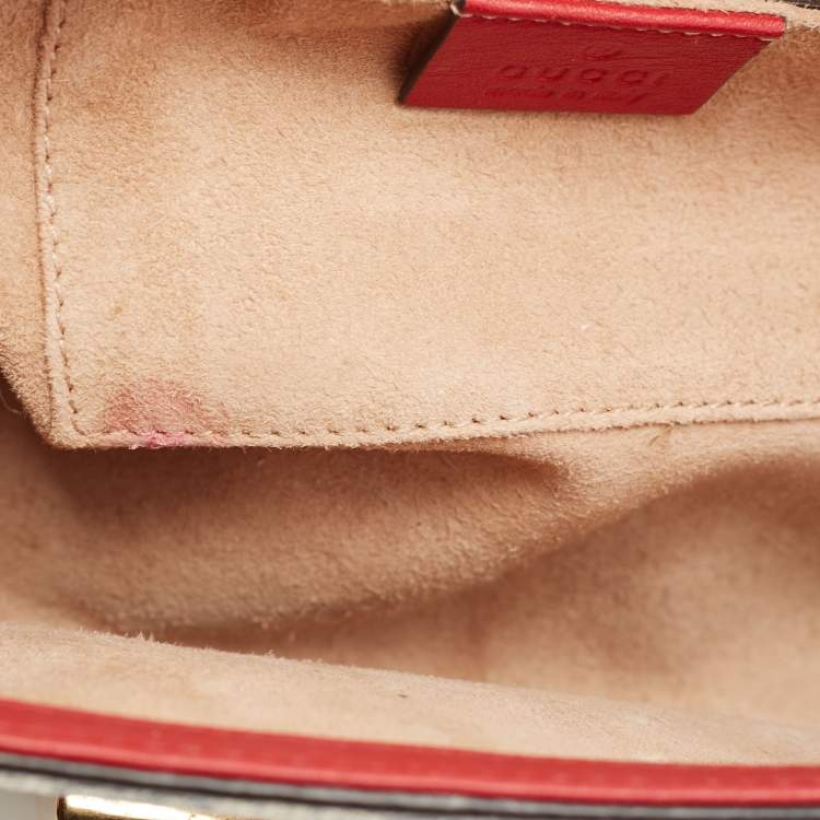 Pre Owned Gucci Beige/Red GG Supreme Canvas And Python Small Padlock Shoulder Bag