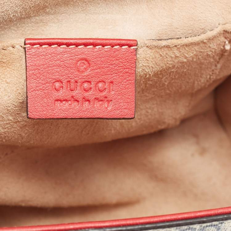Pre Owned Gucci Beige/Red GG Supreme Canvas And Python Small Padlock Shoulder Bag