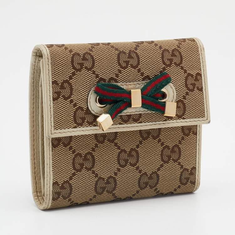 Pre Owned Gucci Beige/Off White GG Canvas And Leather Princy Compact Trifold Wallet