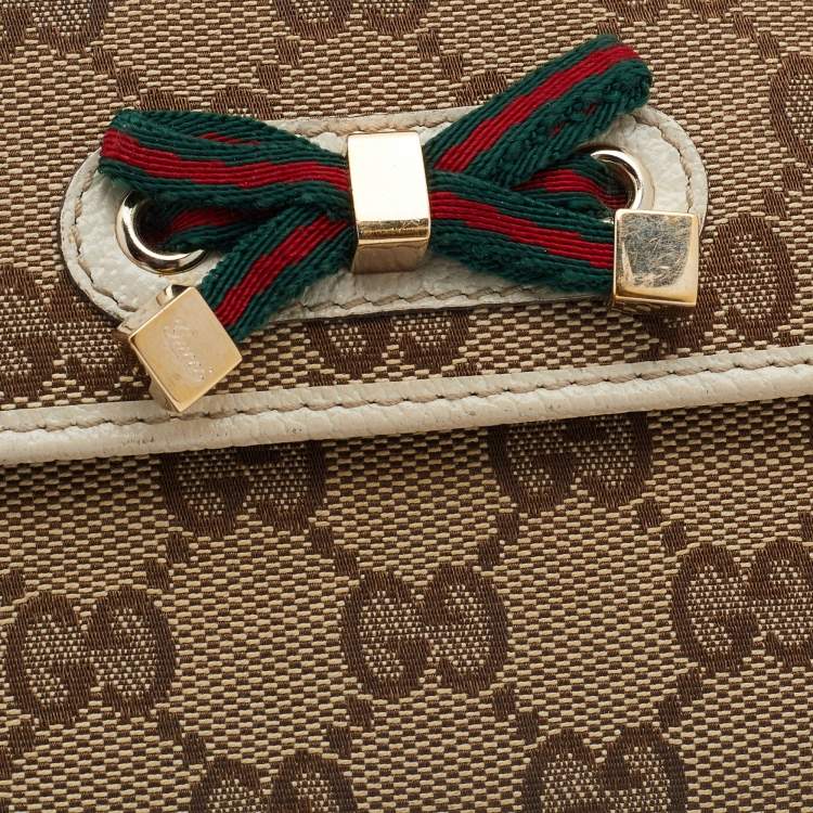 Pre Owned Gucci Beige/Off White GG Canvas And Leather Princy Compact Trifold Wallet