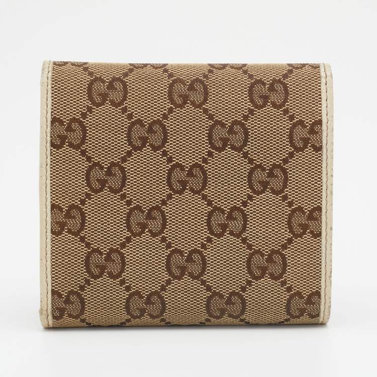 Pre Owned Gucci Beige/Off White GG Canvas And Leather Princy Compact Trifold Wallet