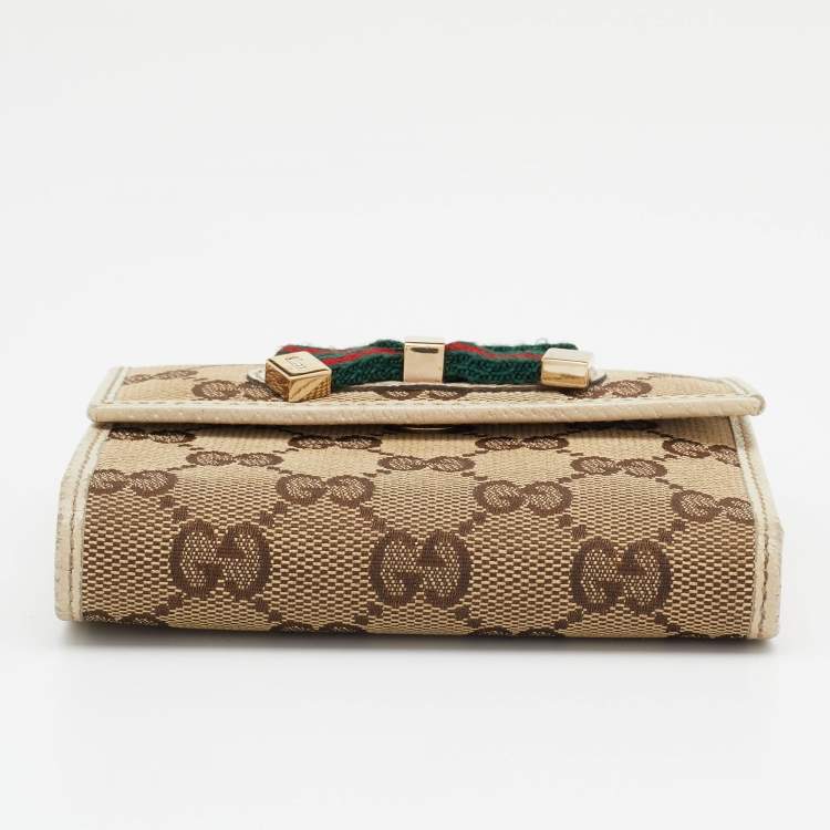 Pre Owned Gucci Beige/Off White GG Canvas And Leather Princy Compact Trifold Wallet