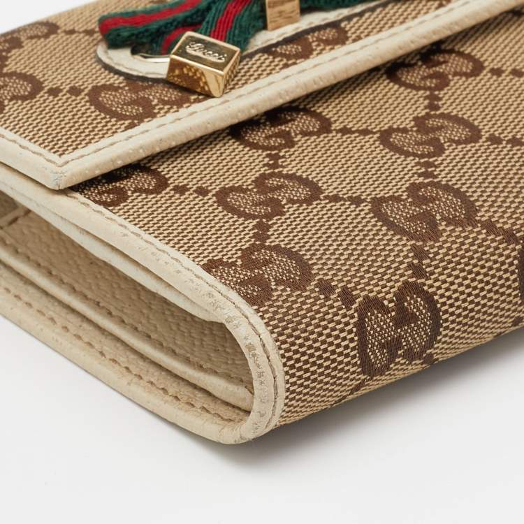 Pre Owned Gucci Beige/Off White GG Canvas And Leather Princy Compact Trifold Wallet