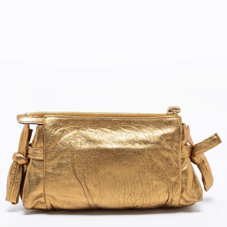 Pre Owned Gucci Metallic Gold Leather Hysteria Clutch