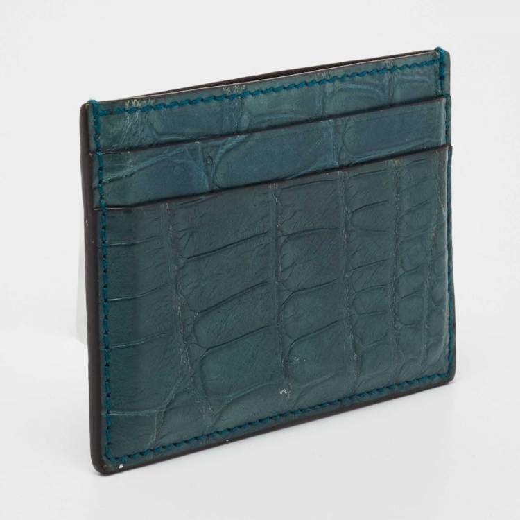 Pre Owned Gucci Teal Alligator Card Holder