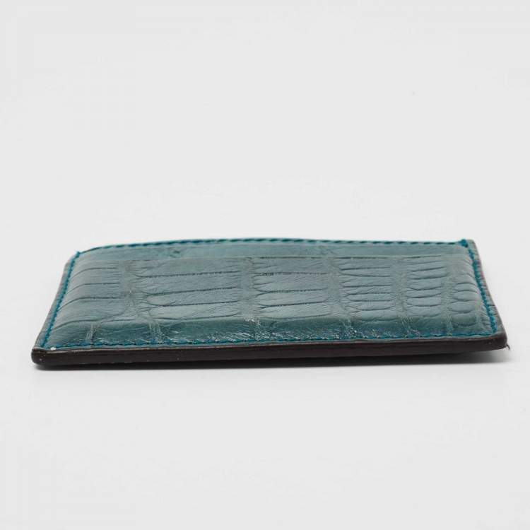 Pre Owned Gucci Teal Alligator Card Holder